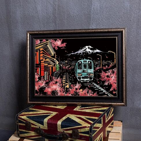 Scratch Rainbow Painting Art Paper,Scratch Art Crafts Set for Adults&Kids,Scratch Painting DIY Creative Gift with 4 Tools,16''x11''(Mt. Fuji&Brooklyn Bridge) in Saudi Arabia