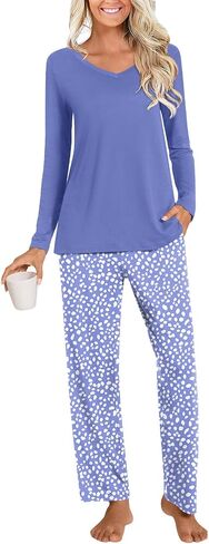 Anymiss Womens Fall Winter Pajama Sets 2 Piece Long Sleeve Lounge Sleepwear Comfy Pjs Sets with Pockets in Kuwait