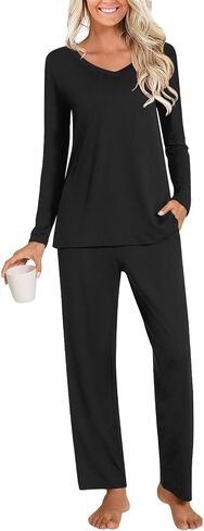Anymiss Womens Fall Winter Pajama Sets 2 Piece Long Sleeve Lounge Sleepwear Comfy Pjs Sets with Pockets in Kuwait