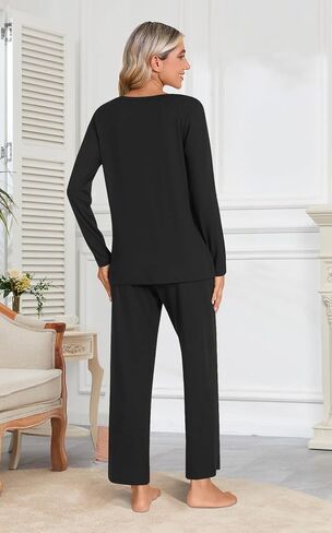 Anymiss Womens Fall Winter Pajama Sets 2 Piece Long Sleeve Lounge Sleepwear Comfy Pjs Sets with Pockets in Kuwait