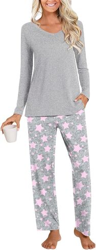 Anymiss Womens Fall Winter Pajama Sets 2 Piece Long Sleeve Lounge Sleepwear Comfy Pjs Sets with Pockets in Kuwait