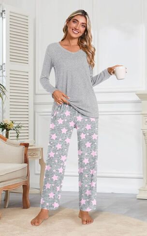 Anymiss Womens Fall Winter Pajama Sets 2 Piece Long Sleeve Lounge Sleepwear Comfy Pjs Sets with Pockets in Kuwait
