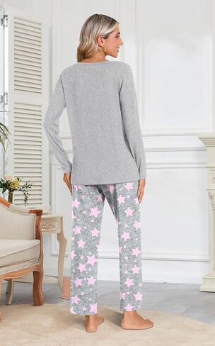 Anymiss Womens Fall Winter Pajama Sets 2 Piece Long Sleeve Lounge Sleepwear Comfy Pjs Sets with Pockets in Kuwait