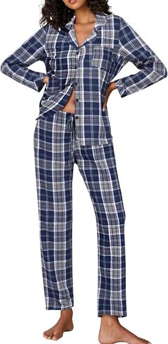 Ekouaer Pajamas for Women 2 Piece Lounge Set Long Sleeve Plaid Sleepwear Casual 2 Piece Pjs S-XXL in Saudi Arabia