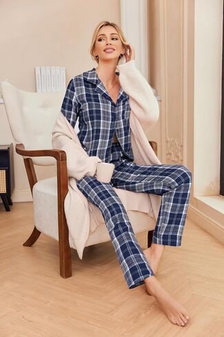 Ekouaer Pajamas for Women 2 Piece Lounge Set Long Sleeve Plaid Sleepwear Casual 2 Piece Pjs S-XXL in Saudi Arabia