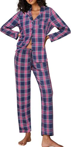 Ekouaer Pajamas for Women 2 Piece Lounge Set Long Sleeve Plaid Sleepwear Casual 2 Piece Pjs S-XXL in Saudi Arabia