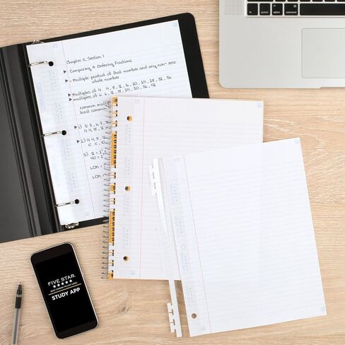 Five Star Insertable Loose Leaf Paper, 3 Pack, Notebook Paper, College Ruled Filler Paper to Add Pages, Reinforced, 8-1/2" x 11", 75 Sheets per Pack (52168) in Saudi Arabia
