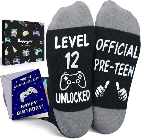 HAPPYPOP 12th Years Old Birthday Gifts for Boys - Socks for Tween Girls Age 12 in Gift Box, Presents for 12 Year Olds, 12 Yr Old Gift Ideas for Kids with Greeting Card in Saudi Arabia