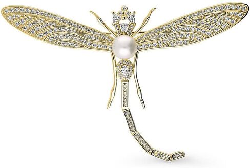 BERRICLE Sterling Silver Dragonfly Button Freshwater Cultured Pearl Fashion Brooch Pin for Women (Yellow Gold Flashed, Rhodium Plated) in Saudi Arabia