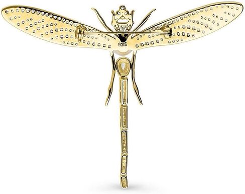 BERRICLE Sterling Silver Dragonfly Button Freshwater Cultured Pearl Fashion Brooch Pin for Women (Yellow Gold Flashed, Rhodium Plated) in Saudi Arabia