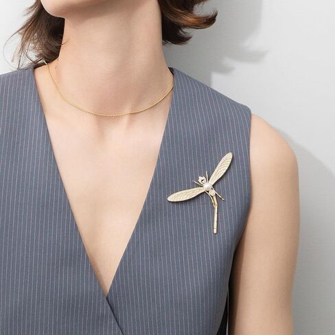 BERRICLE Sterling Silver Dragonfly Button Freshwater Cultured Pearl Fashion Brooch Pin for Women (Yellow Gold Flashed, Rhodium Plated) in Saudi Arabia