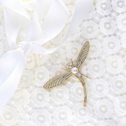 BERRICLE Sterling Silver Dragonfly Button Freshwater Cultured Pearl Fashion Brooch Pin for Women (Yellow Gold Flashed, Rhodium Plated) in Saudi Arabia