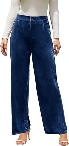 Velvet Pants for Women Dressy Women Casual Wide Leg Pants Stretchy High Waisted Velour Palazzo Pants in Saudi Arabia