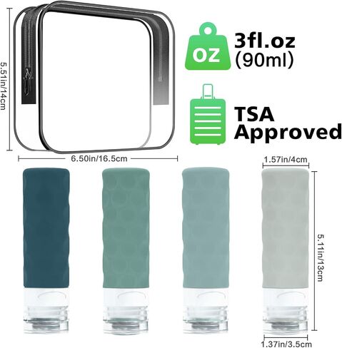 Travel Bottles for Toiletries, 4pcs Tsa Approved 3oz Travel Size Containers, BPA Free Leak Proof Premium Silicone Travel Bottles, Refillable Liquid Travel Accessories W/Toiletry Bag in Saudi Arabia