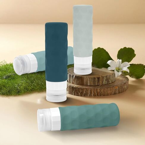Travel Bottles for Toiletries, 4pcs Tsa Approved 3oz Travel Size Containers, BPA Free Leak Proof Premium Silicone Travel Bottles, Refillable Liquid Travel Accessories W/Toiletry Bag in Saudi Arabia