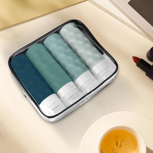 Travel Bottles for Toiletries, 4pcs Tsa Approved 3oz Travel Size Containers, BPA Free Leak Proof Premium Silicone Travel Bottles, Refillable Liquid Travel Accessories W/Toiletry Bag in Saudi Arabia