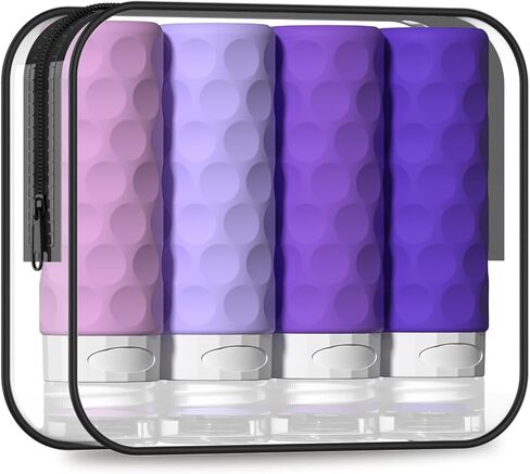 Travel Bottles for Toiletries, 4pcs Tsa Approved 3oz Travel Size Containers, BPA Free Leak Proof Premium Silicone Travel Bottles, Refillable Liquid Travel Accessories W/Toiletry Bag in Saudi Arabia