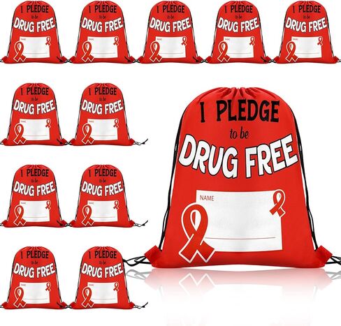 Kacctyen 12 قطعة من حقائب الظهر للتوعية بأسبوع الشريط الأحمر مقاس 10 × 15 أتعهد بأن أكون حقيبة برباط خالية من المخدرات مع حقيبة ظهر حمراء مميزة لحملات مكافحة المخدرات لأسبوع الشريط الأحمر ودعم الأحداث in Kuwait