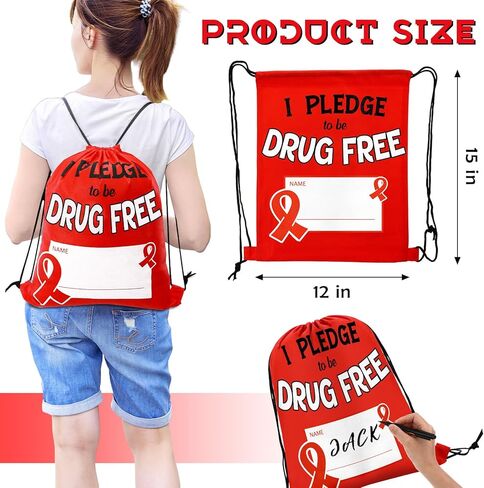 Kacctyen 12 قطعة من حقائب الظهر للتوعية بأسبوع الشريط الأحمر مقاس 10 × 15 أتعهد بأن أكون حقيبة برباط خالية من المخدرات مع حقيبة ظهر حمراء مميزة لحملات مكافحة المخدرات لأسبوع الشريط الأحمر ودعم الأحداث in Kuwait
