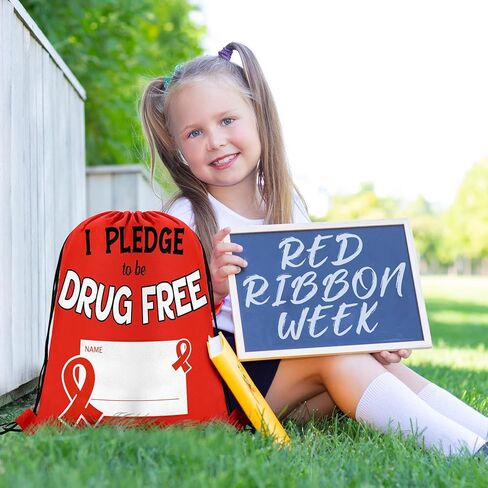 Kacctyen 12 قطعة من حقائب الظهر للتوعية بأسبوع الشريط الأحمر مقاس 10 × 15 أتعهد بأن أكون حقيبة برباط خالية من المخدرات مع حقيبة ظهر حمراء مميزة لحملات مكافحة المخدرات لأسبوع الشريط الأحمر ودعم الأحداث in Kuwait