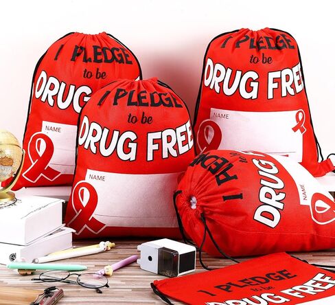 Kacctyen 12 قطعة من حقائب الظهر للتوعية بأسبوع الشريط الأحمر مقاس 10 × 15 أتعهد بأن أكون حقيبة برباط خالية من المخدرات مع حقيبة ظهر حمراء مميزة لحملات مكافحة المخدرات لأسبوع الشريط الأحمر ودعم الأحداث in Kuwait