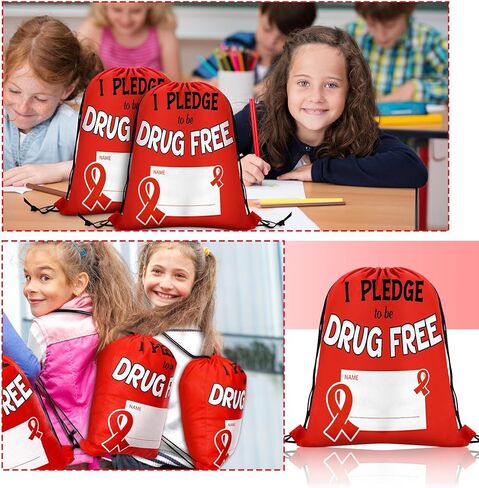 Kacctyen 12 قطعة من حقائب الظهر للتوعية بأسبوع الشريط الأحمر مقاس 10 × 15 أتعهد بأن أكون حقيبة برباط خالية من المخدرات مع حقيبة ظهر حمراء مميزة لحملات مكافحة المخدرات لأسبوع الشريط الأحمر ودعم الأحداث in Kuwait