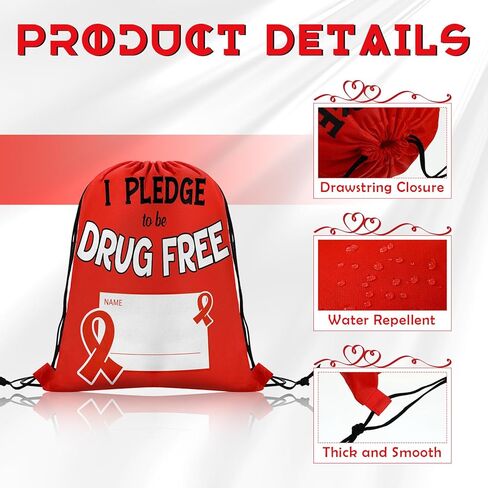 Kacctyen 12 قطعة من حقائب الظهر للتوعية بأسبوع الشريط الأحمر مقاس 10 × 15 أتعهد بأن أكون حقيبة برباط خالية من المخدرات مع حقيبة ظهر حمراء مميزة لحملات مكافحة المخدرات لأسبوع الشريط الأحمر ودعم الأحداث in Kuwait