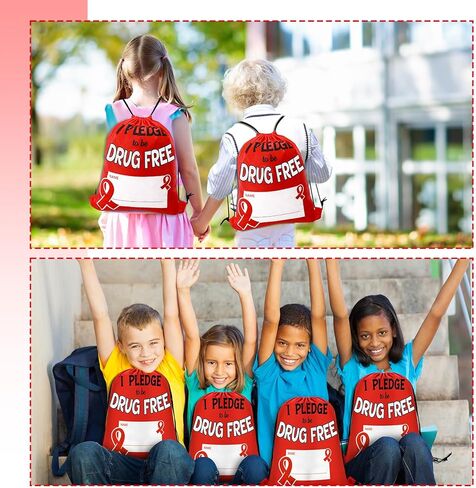 Kacctyen 12 قطعة من حقائب الظهر للتوعية بأسبوع الشريط الأحمر مقاس 10 × 15 أتعهد بأن أكون حقيبة برباط خالية من المخدرات مع حقيبة ظهر حمراء مميزة لحملات مكافحة المخدرات لأسبوع الشريط الأحمر ودعم الأحداث in Kuwait