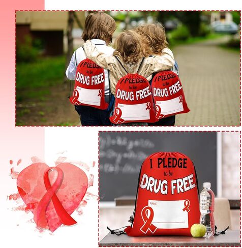 Kacctyen 12 قطعة من حقائب الظهر للتوعية بأسبوع الشريط الأحمر مقاس 10 × 15 أتعهد بأن أكون حقيبة برباط خالية من المخدرات مع حقيبة ظهر حمراء مميزة لحملات مكافحة المخدرات لأسبوع الشريط الأحمر ودعم الأحداث in Kuwait