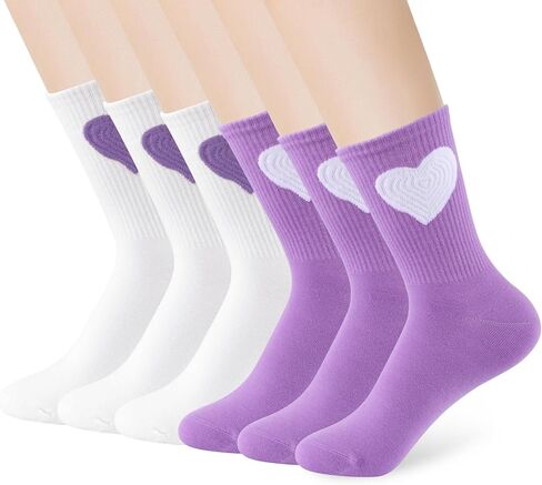 6 أزواج من الجوارب النسائية للكاحل عالية القطن مضحك لطيف جميل القلب رياضي الجري الجوارب هدايا عيد الميلاد للنساء in Kuwait