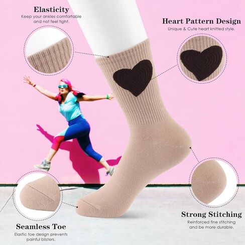 6 Pairs Women's Crew Socks Ankle High Cotton Funny Cute Lovely Heart Athletic Running Socks Birthday Gifts For Women in Saudi Arabia