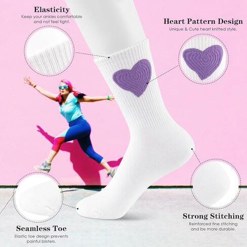 6 أزواج من الجوارب النسائية للكاحل عالية القطن مضحك لطيف جميل القلب رياضي الجري الجوارب هدايا عيد الميلاد للنساء in Kuwait