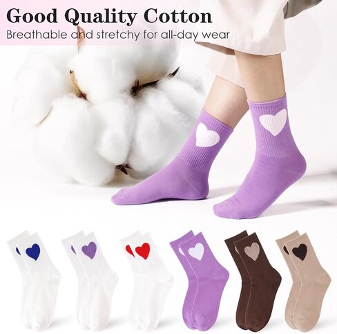 6 Pairs Women's Crew Socks Ankle High Cotton Funny Cute Lovely Heart Athletic Running Socks Birthday Gifts For Women in Saudi Arabia