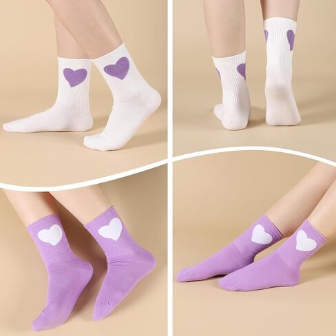 6 أزواج من الجوارب النسائية للكاحل عالية القطن مضحك لطيف جميل القلب رياضي الجري الجوارب هدايا عيد الميلاد للنساء in Kuwait