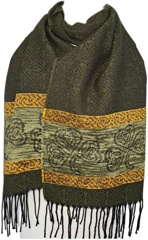 Celtic Jacquard Scarf With Fringe, Made in Scotland One Size Irish Scarf in Saudi Arabia