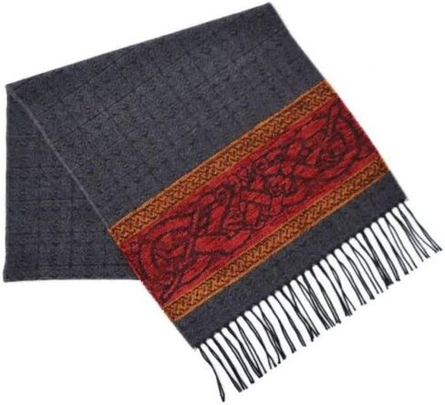 Celtic Jacquard Scarf With Fringe, Made in Scotland One Size Irish Scarf in Saudi Arabia
