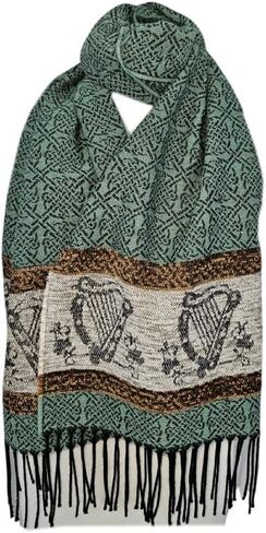 Celtic Jacquard Scarf With Fringe, Made in Scotland One Size Irish Scarf in Saudi Arabia