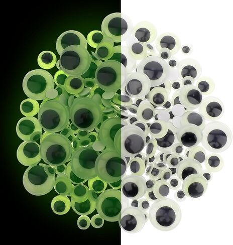 100pcs Glow in The Dark Wiggle Googly Eyes Self Adhesive Luminous Googly Eyes 6mm to 35mm Plastic Green Sticker Eyes for DIY Crafts Scrapbooking Decoration (10/15/20/25mm) in Kuwait