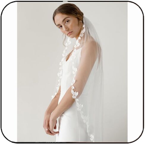 Latious Lace Bride Wedding Veils 1 Tier Bridal Veil White Fingertip Veils for Brides and Women in Kuwait