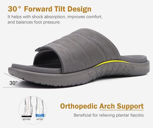 ONCAI Mens Sandals Adjustable Straps Orthotic Plantar Fasciitis Open Toe Athletic Sport Slides with Soft Comfy Arch Support Footbed Size 7.5-15 in Kuwait