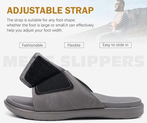 ONCAI Mens Sandals Adjustable Straps Orthotic Plantar Fasciitis Open Toe Athletic Sport Slides with Soft Comfy Arch Support Footbed Size 7.5-15 in Kuwait