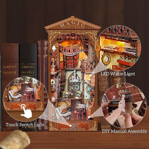 Quanquer DIY Book Nook Kit - DIY Dollhouse Booknook with LED Light - 3D Wooden Puzzle Miniature House Kits - Craft Kits for Adults - Bookshelf Insert Decor - Gifts Family and Friends(Magic Laboratory) in Saudi Arabia