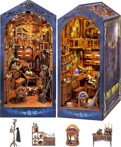 Quanquer DIY Book Nook Kit - DIY Dollhouse Booknook with LED Light - 3D Wooden Puzzle Miniature House Kits - Craft Kits for Adults - Bookshelf Insert Decor - Gifts Family and Friends(Magic Laboratory) in Saudi Arabia