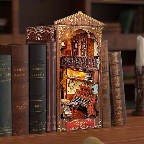 Quanquer DIY Book Nook Kit - DIY Dollhouse Booknook with LED Light - 3D Wooden Puzzle Miniature House Kits - Craft Kits for Adults - Bookshelf Insert Decor - Gifts Family and Friends(Magic Laboratory) in Saudi Arabia