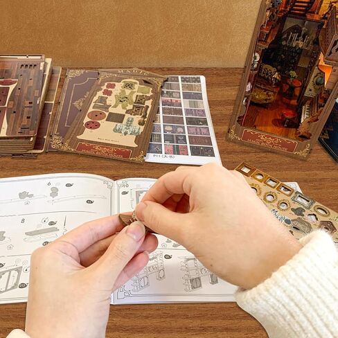 Quanquer DIY Book Nook Kit - DIY Dollhouse Booknook with LED Light - 3D Wooden Puzzle Miniature House Kits - Craft Kits for Adults - Bookshelf Insert Decor - Gifts Family and Friends(Magic Laboratory) in Saudi Arabia