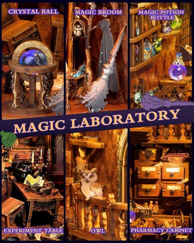 Quanquer DIY Book Nook Kit - DIY Dollhouse Booknook with LED Light - 3D Wooden Puzzle Miniature House Kits - Craft Kits for Adults - Bookshelf Insert Decor - Gifts Family and Friends(Magic Laboratory) in Saudi Arabia