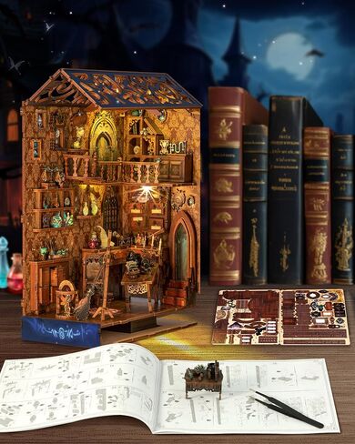 Quanquer DIY Book Nook Kit - DIY Dollhouse Booknook with LED Light - 3D Wooden Puzzle Miniature House Kits - Craft Kits for Adults - Bookshelf Insert Decor - Gifts Family and Friends(Magic Laboratory) in Saudi Arabia