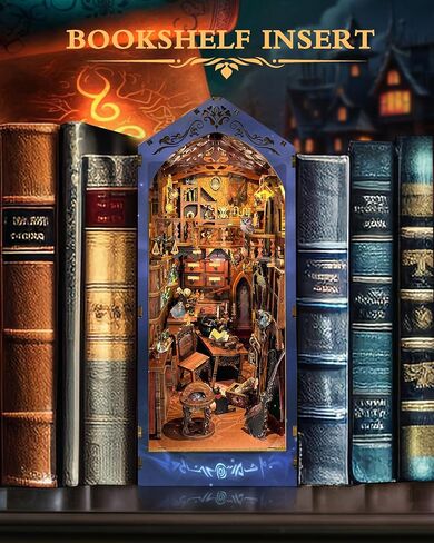 Quanquer DIY Book Nook Kit - DIY Dollhouse Booknook with LED Light - 3D Wooden Puzzle Miniature House Kits - Craft Kits for Adults - Bookshelf Insert Decor - Gifts Family and Friends(Magic Laboratory) in Saudi Arabia