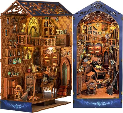 Quanquer DIY Book Nook Kit - DIY Dollhouse Booknook with LED Light - 3D Wooden Puzzle Miniature House Kits - Craft Kits for Adults - Bookshelf Insert Decor - Gifts Family and Friends(Magic Laboratory) in Saudi Arabia