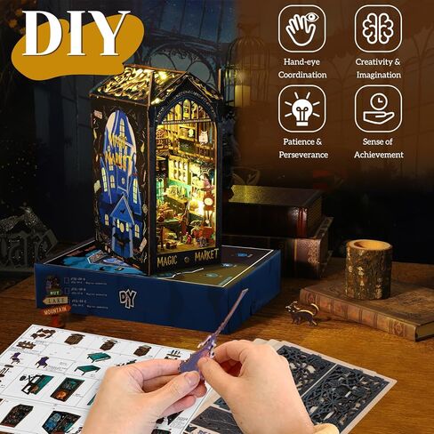 مجموعة أدوات كتاب Quanquer DIY - كتاب DIY لبيت الدمى مع ضوء LED - مجموعات ألغاز خشبية ثلاثية الأبعاد - مجموعات حرفية للبالغين - ديكور إدراج رف الكتب - هدايا العائلة والأصدقاء (المختبر السحري) in Kuwait